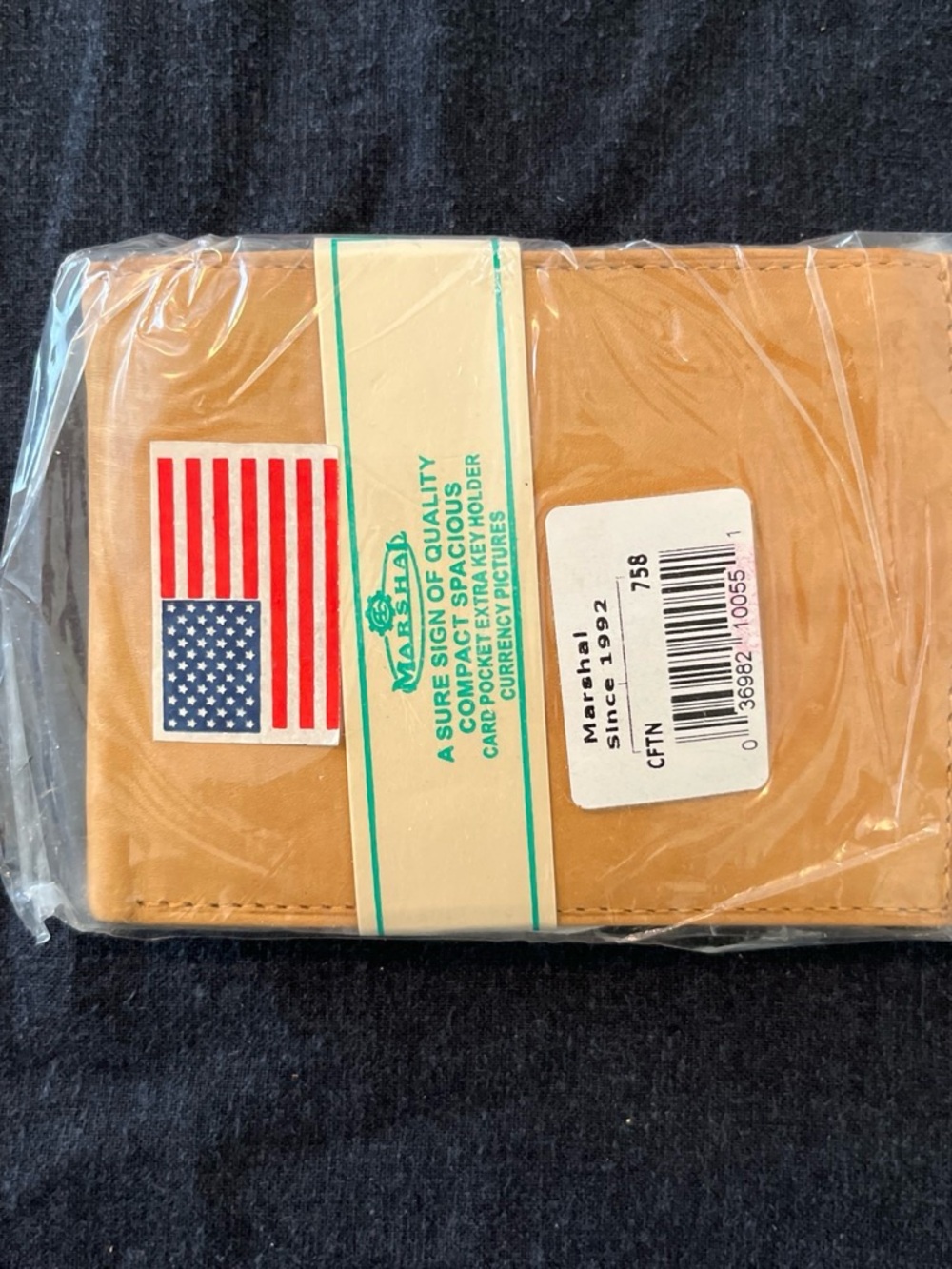 Marshall Tan Leather Wallet with Flag Accent